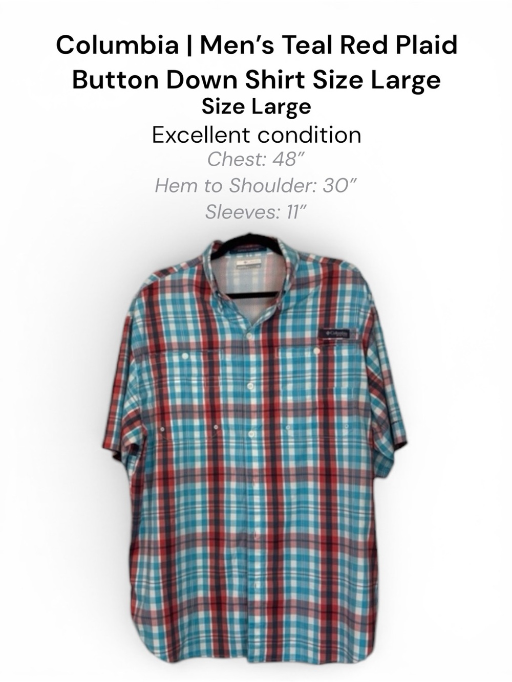 Columbia Men’s Teal Red Plaid Button Down Shirt Size Large